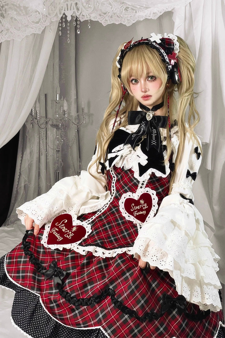 Crimson Shibuya Sweetheart Tartan Print Sleeveless Frill Bow Sweet Lolita JSK Plus Size