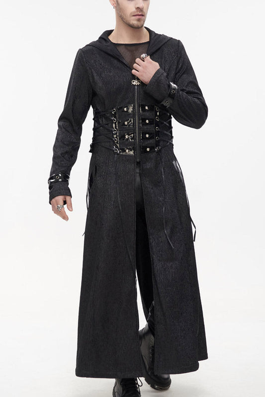 Stripe Mechanic Stitched Faux-Girdle Slim Punk Coat