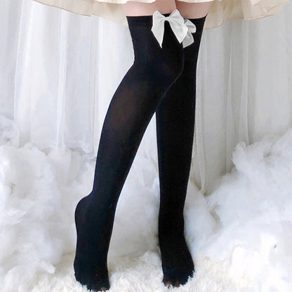 Bow Decor Pure Color Lolita Stockings