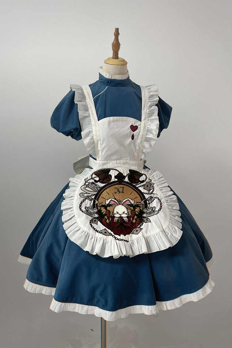 Blue Gothic Lolita Dress with Long Sleeves and Ruffles