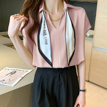 Elegant Chain Bow Tie Loose Shirt