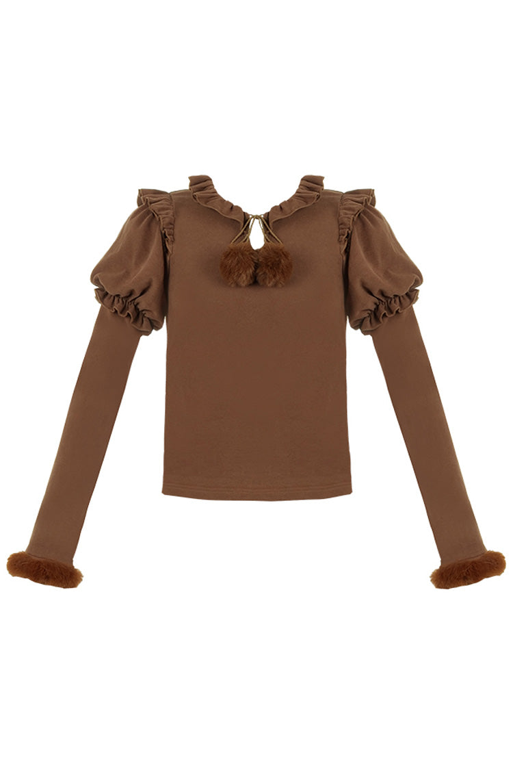 Sweet Lolita Blouse with Puff Sleeves and Hair Ball Tie, 4 Colors