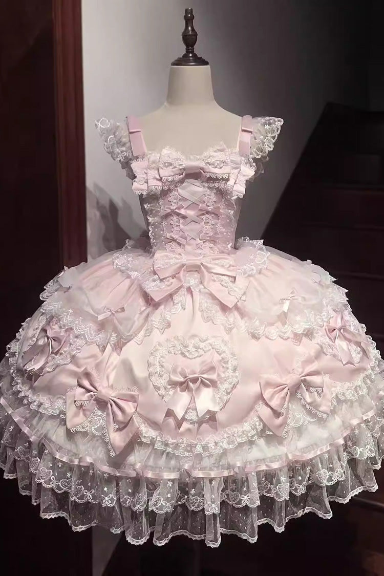 Blush Sleeveless Embroidered Lace-Up Bow Lolita JSK - Sweetheart
