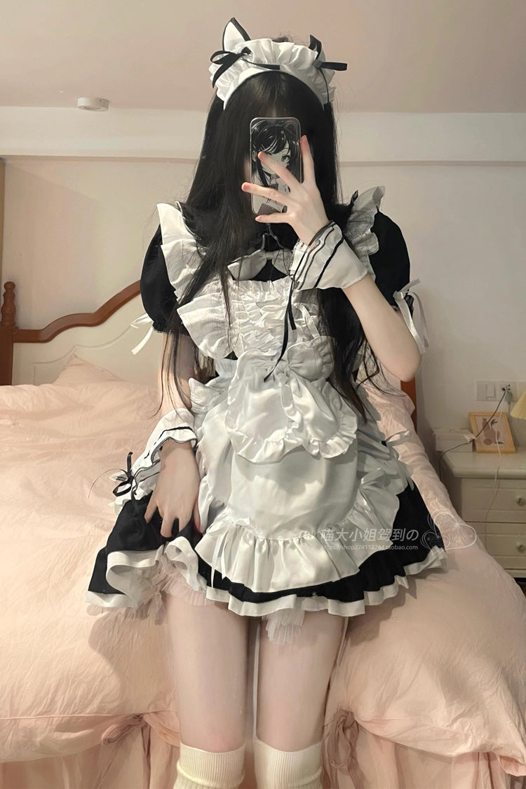 Black/White Maid Ruffled Sleeve Plus Size Sweet Lolita Gown