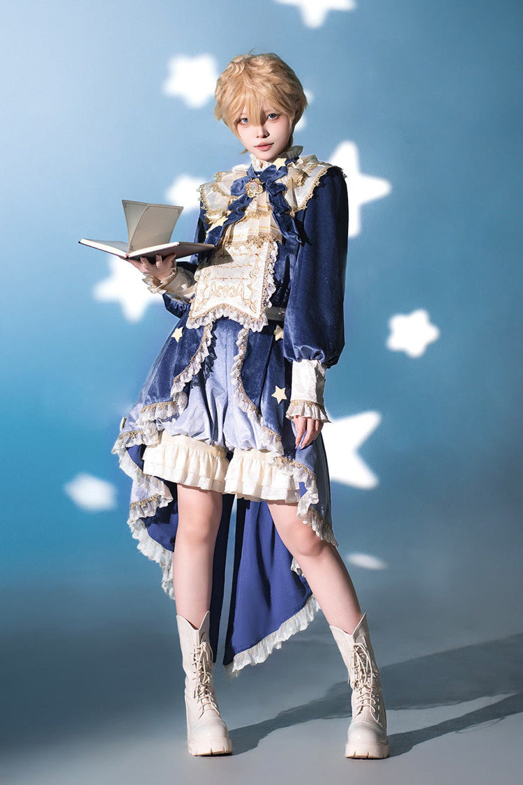 Long Sleeves Ombre Ruffled Bow Ouji Gothic Lolita Swallowtail Dress Shorts Set
