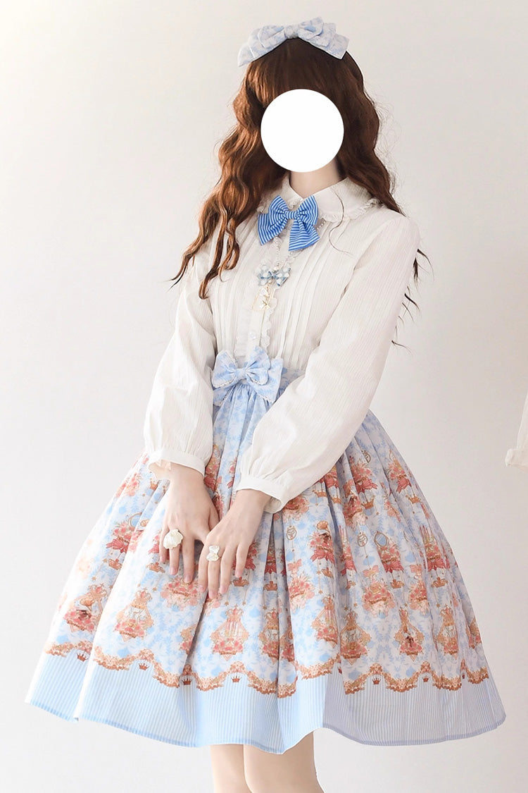 Blue Rose Print Bowknot Sweet Lolita Dress
