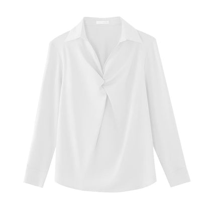 Elegant Pure Color Ruffled Satin Shirt Workwear