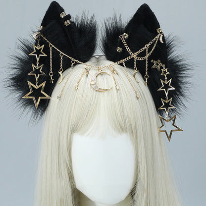 Black Star Moon Chain Fox Ears Furry Headband