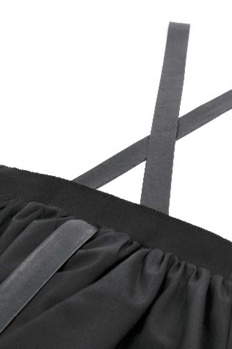 Gothic Suspender Dress with Bat Wing Buckles and Tail for Graduation