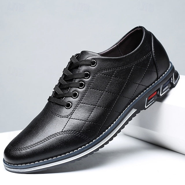 Men's Stylish Lace-Up Quilted Faux Blue Sneakers - Leather