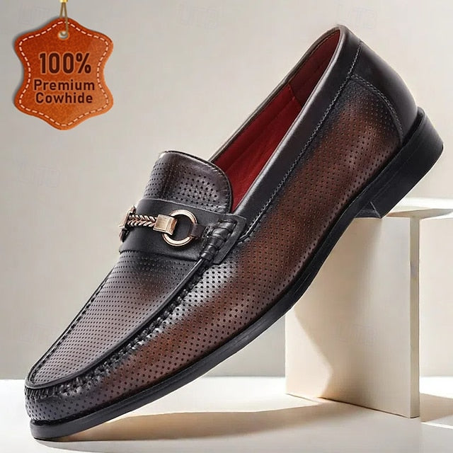 Premium Leather 100% – Black Textured Loafers Men's