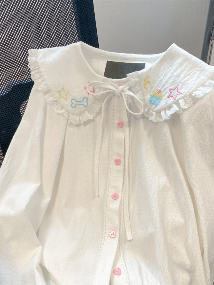 Kawaii cupcake sweetie blouse with lace ruffled collar