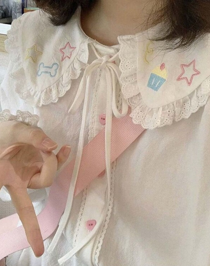 Kawaii cupcake sweetie blouse with lace ruffled collar