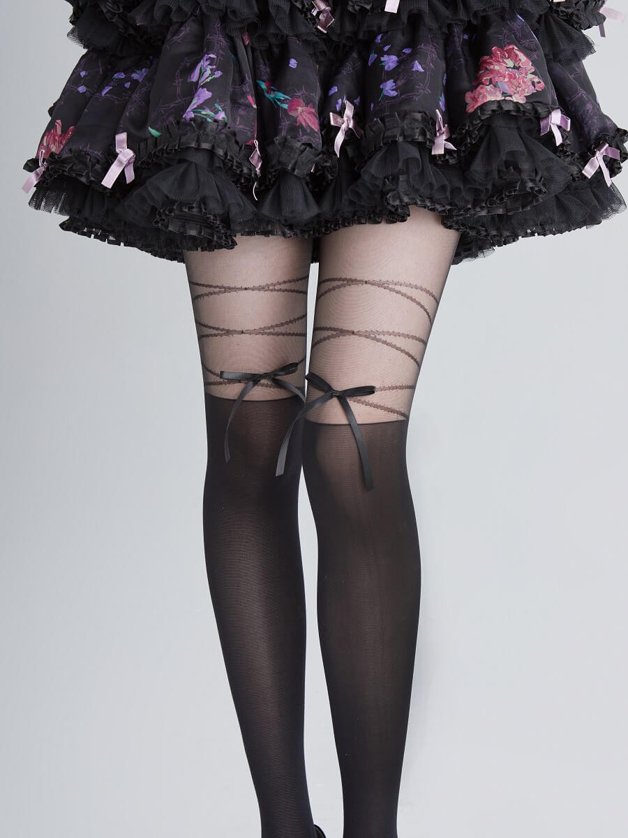 Lace Ribbon Bow Lolita Tights