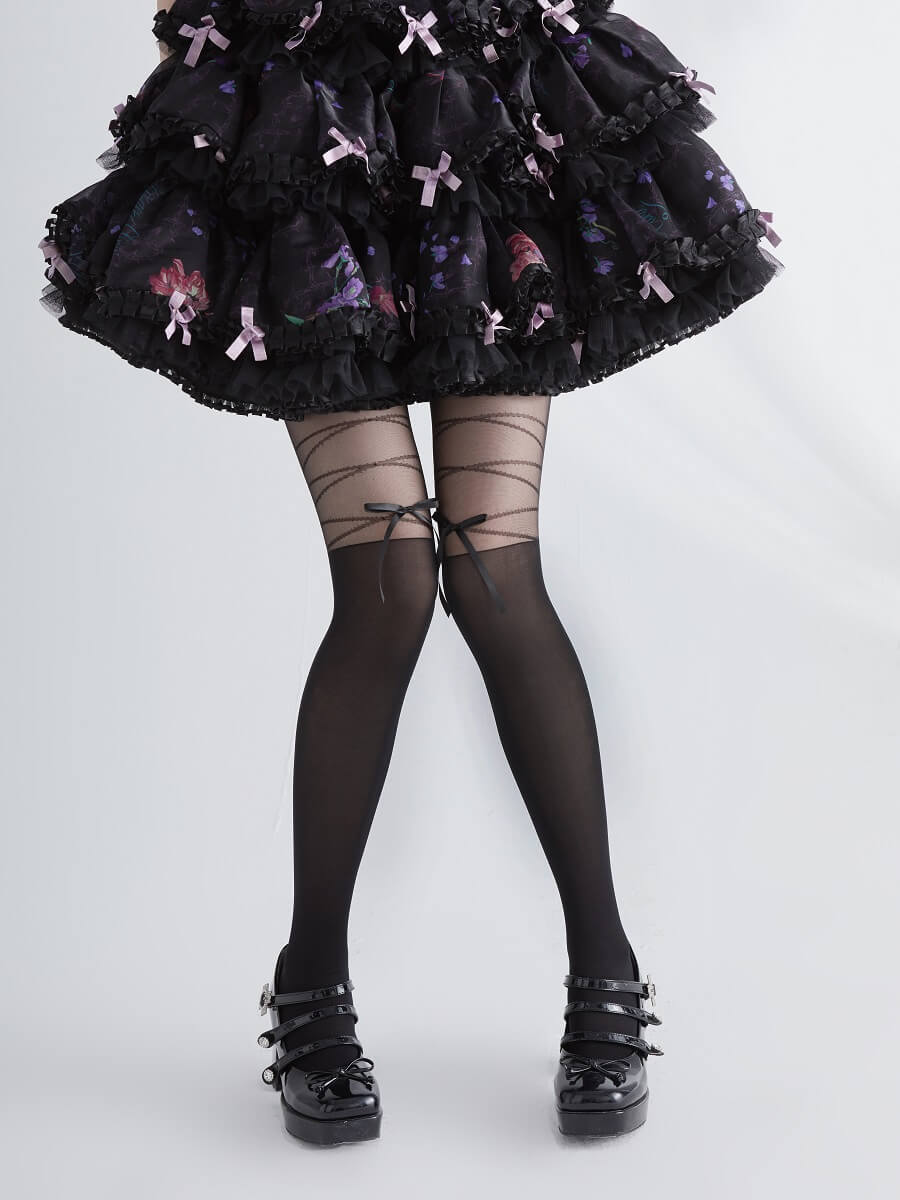 Lace Ribbon Bow Lolita Tights