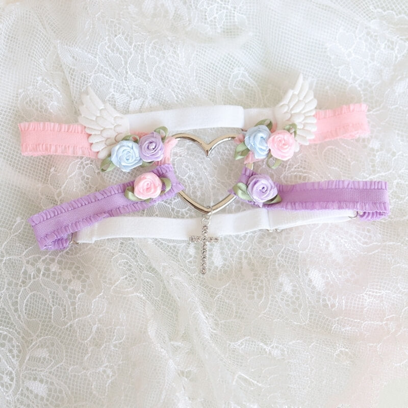 Sweet Floral Heart Wings Garter