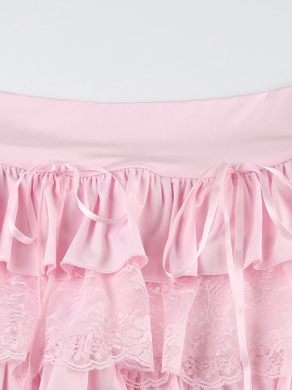 Pink Lace Layered Skirt