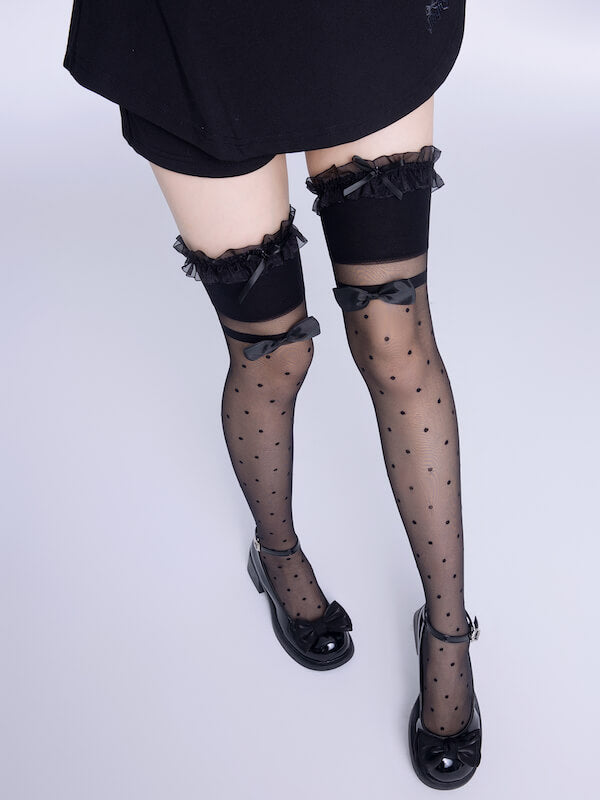 Black Bow Dots Stockings