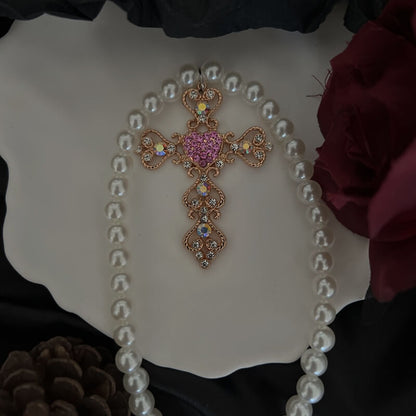 Pearl Cross Diamond Necklace