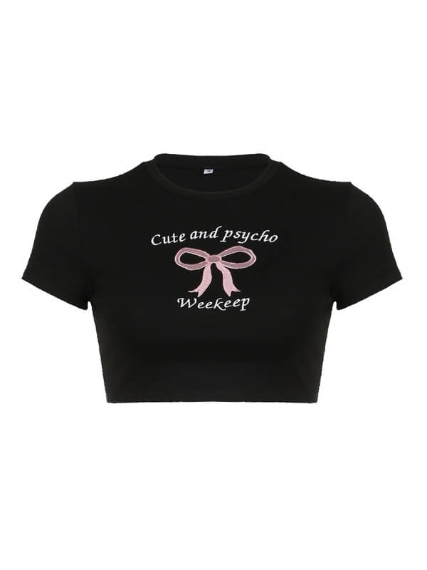 Black Pink Bow Short Top