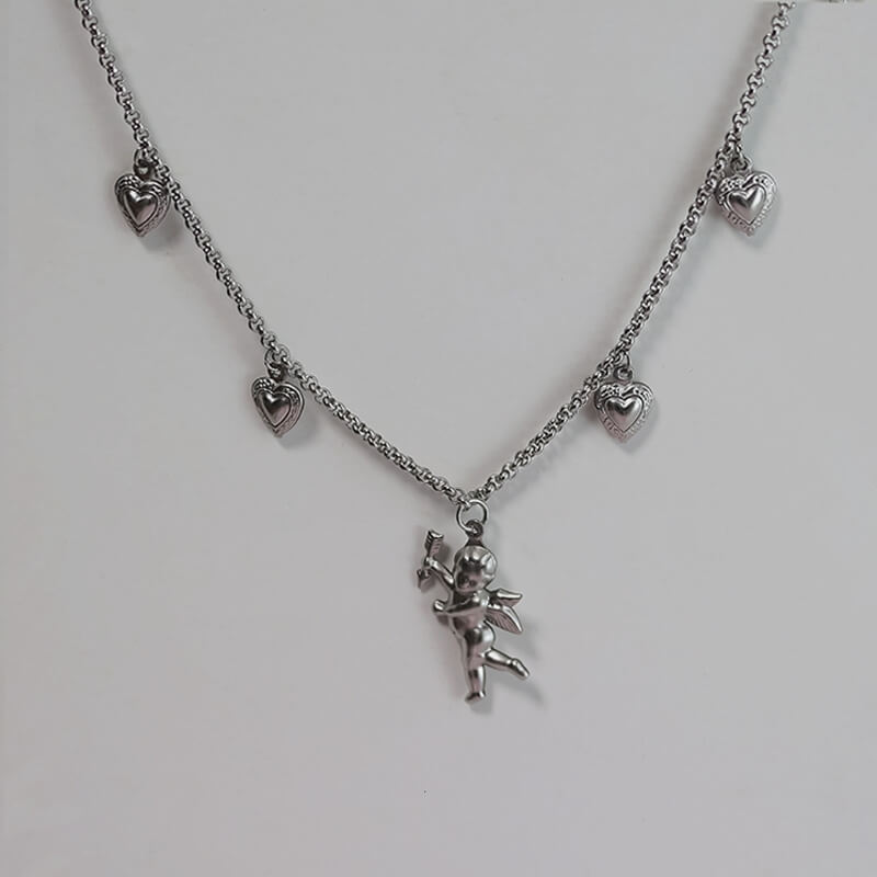 Sliver Heart Bow Necklace