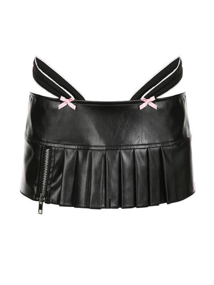 Pink Bow Leather Mini Skirt