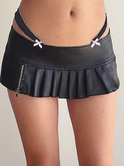 Pink Bow Leather Mini Skirt