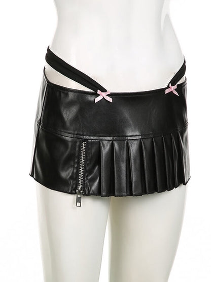 Pink Bow Leather Mini Skirt