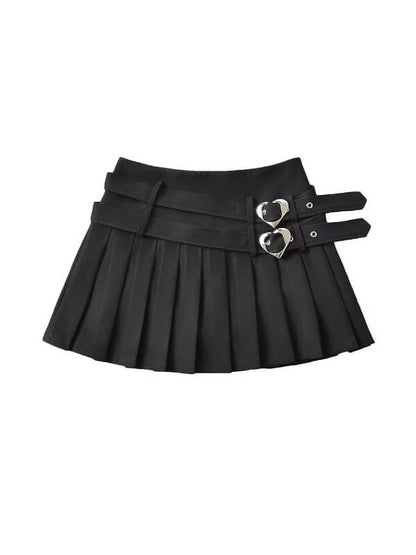 Sweet Double Heart Belts Skirt