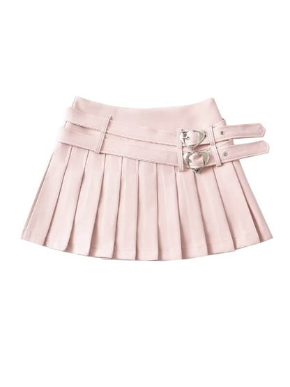 Sweet Double Heart Belts Skirt