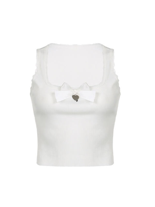 White Heart Bow Lace Top