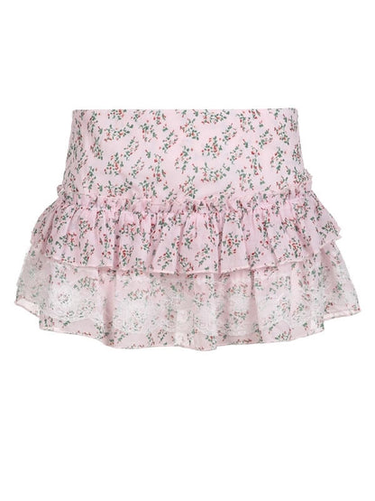 Sweet Pink Flower Lace Skirt