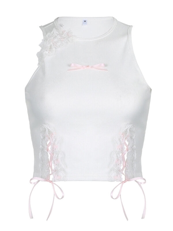 White Ribbon Sleeveless Top