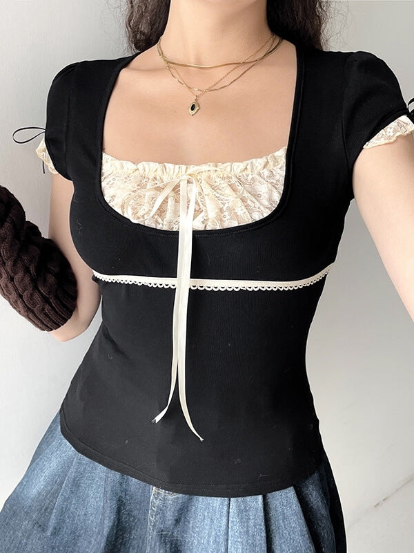 Black Elegant Lace T-shirt