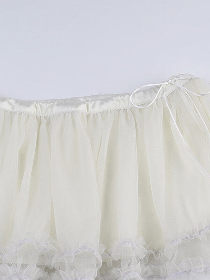 White Tulle Mesh Layered skirt