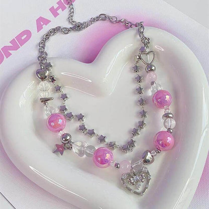 Pink Punk Heart Necklace