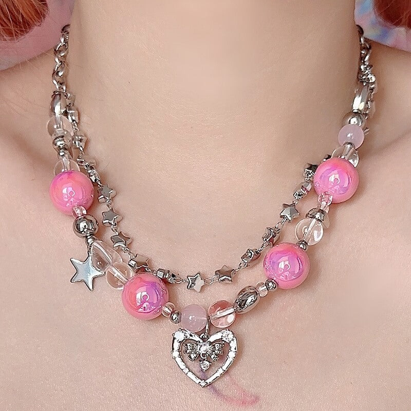 Pink Punk Heart Necklace