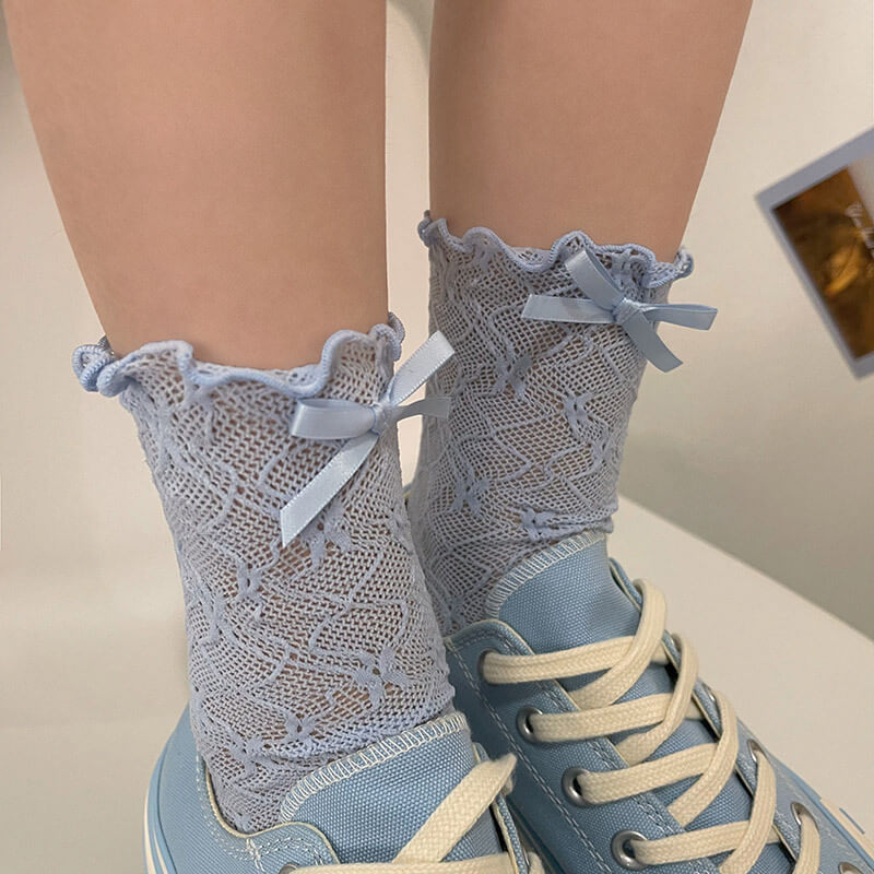 Floral Bow Lace Socks