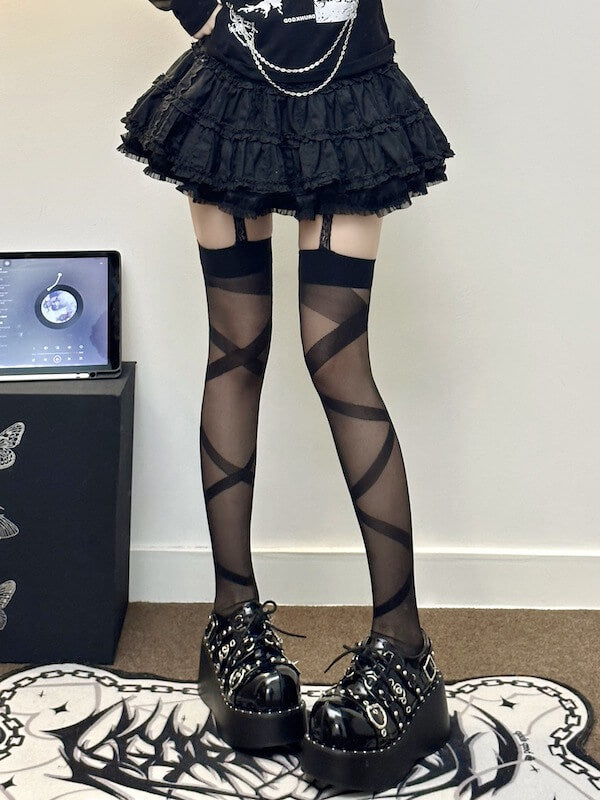 Black Cool Lines Garter Stockings