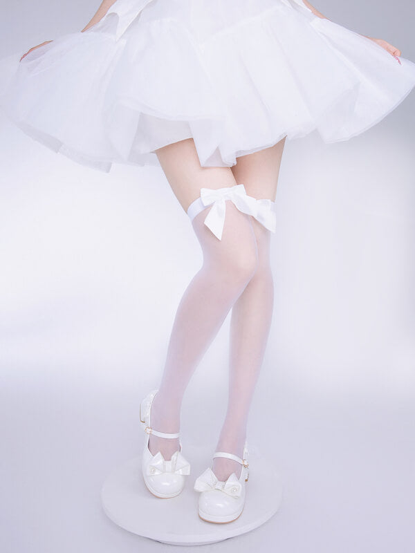 Elegant White Bow Lolita Stockings