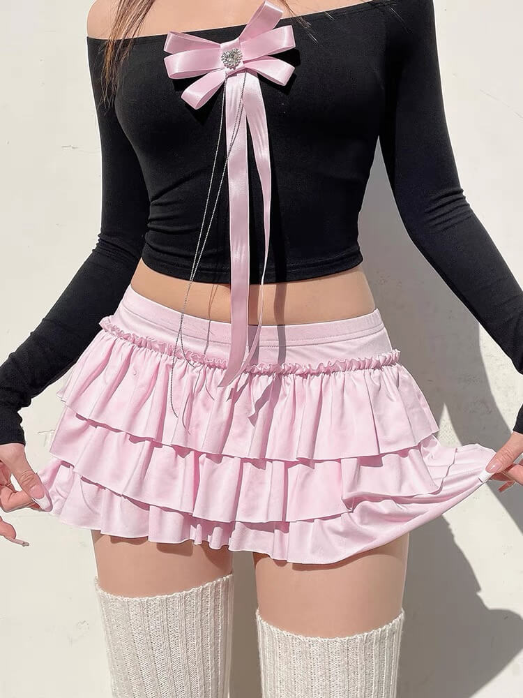 Sweetheart Pink Bow Layered Skirt