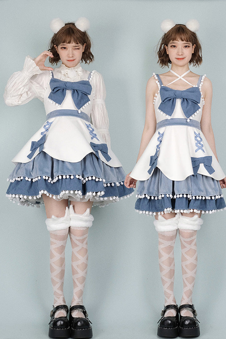 Bow-Trimmed Woolen Sweet JSK Dress with Confession Print - 5 Shades