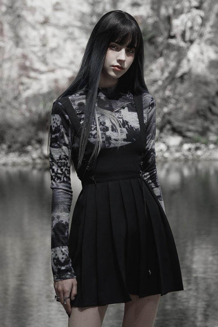 Pleated Gothic Slip Dress with High Waist for Women