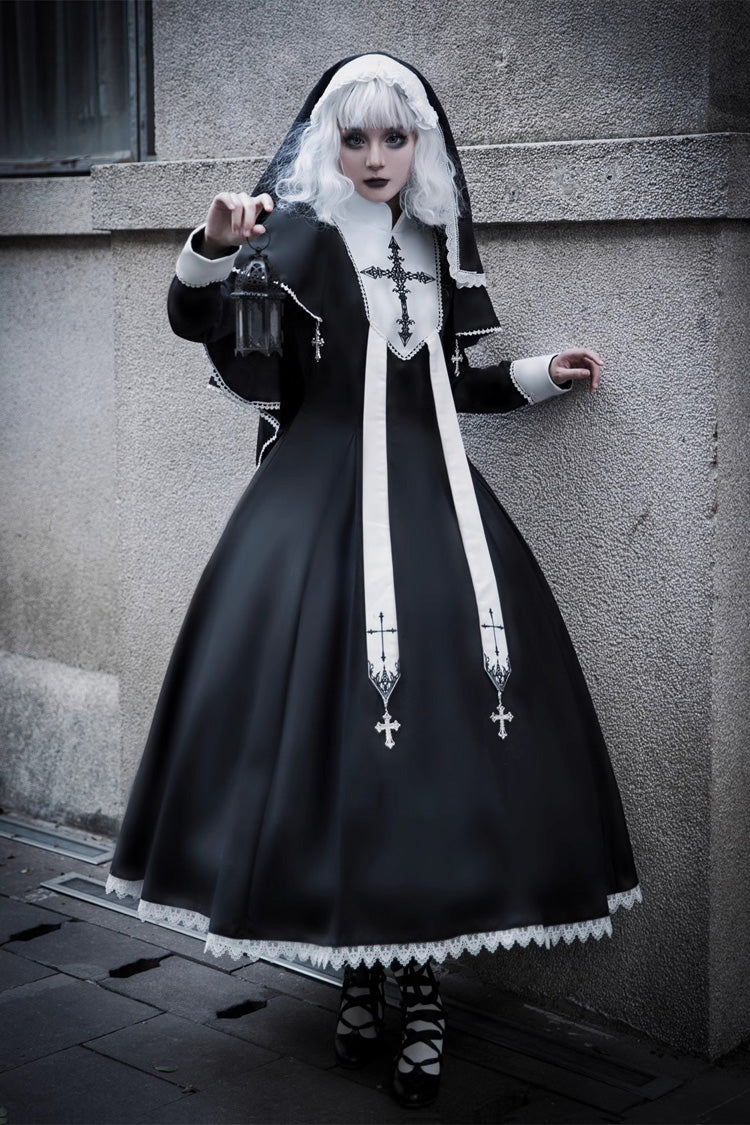 Long Sleeves Print Stitching Lace Gothic Elegant Lolita Dress