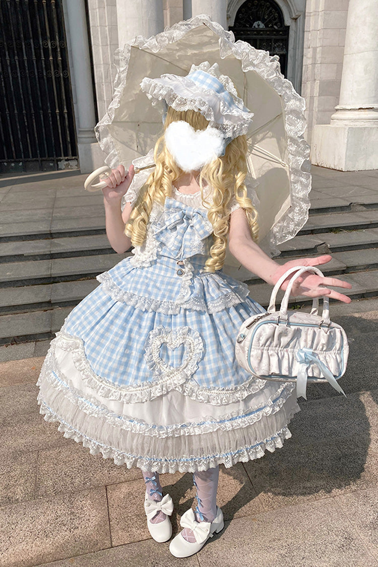 Tea Break Sweetheart Short Sleeve Plaid Print Ruffle Sweet Lolita Gown