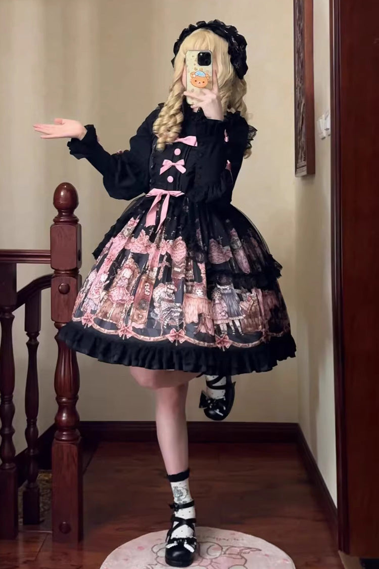Jsk Dress with Ruffle Bowknot and Missing Lamb Print