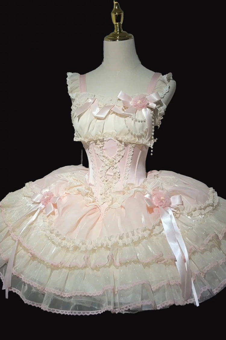 [Flowing Light Gift Box] Square Collar Sleeveless Multi-Layered Ruffled Bow Elegant Ballet Sweet Lolita Jsk Dress 6 Colors