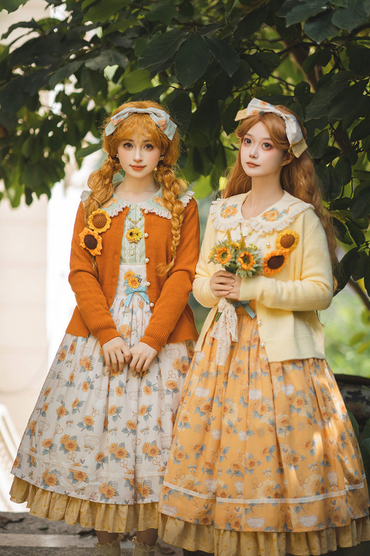 Yellow Sunflower Sleeveless Floral Bow Elegant Uplift Jsk