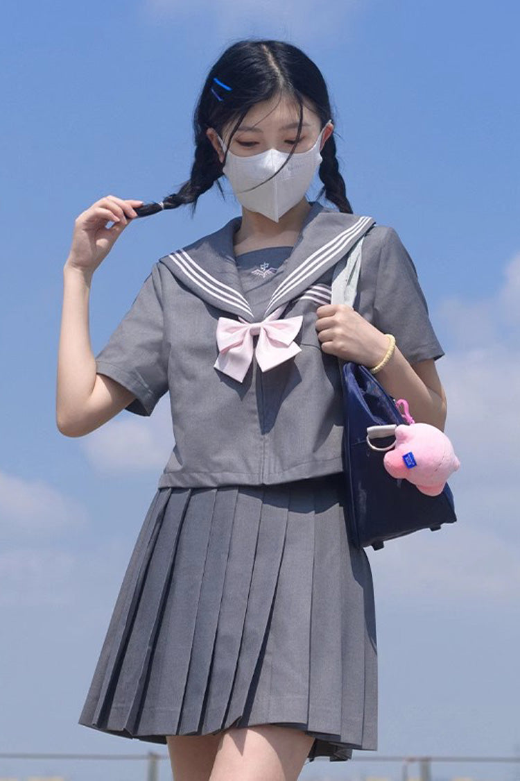 Ash Navy-Collar School Pleated Skirt
