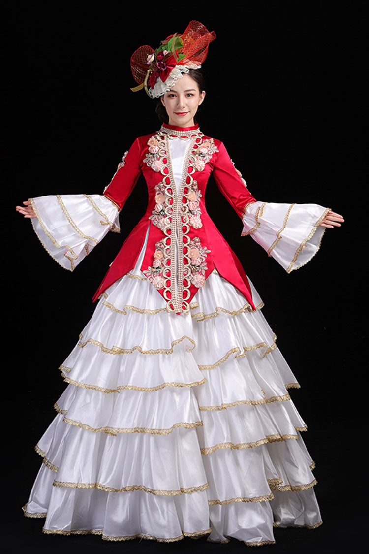 Hime Sleeve High-Waisted Floral Print Victorian Tiered Gown